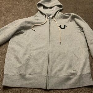 gray true religion zip up hoodie